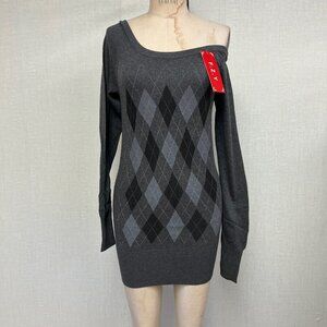 NWT Deadstock 2000s Argyle Off Shoulder Long Sleeve Sweater Dress